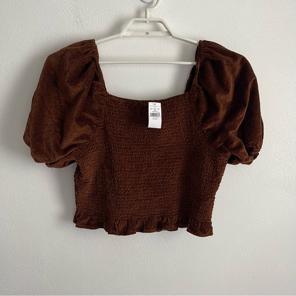 American Eagle women’s crop top brown corduroy Puffy Sleeve NWT size XXL - Picture 4 of 12